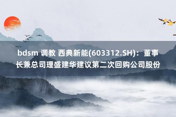 bdsm 调教 西典新能(603312.SH)：董事长兼总司理盛建华建议第二次回购公司股份