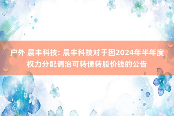 户外 晨丰科技: 晨丰科技对于因2024年半年度权力分配调治可转债转股价钱的公告