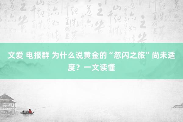 文爱 电报群 为什么说黄金的“忽闪之旅”尚未适度？一文读懂