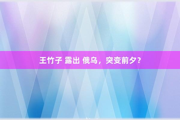 王竹子 露出 俄乌，突变前夕？