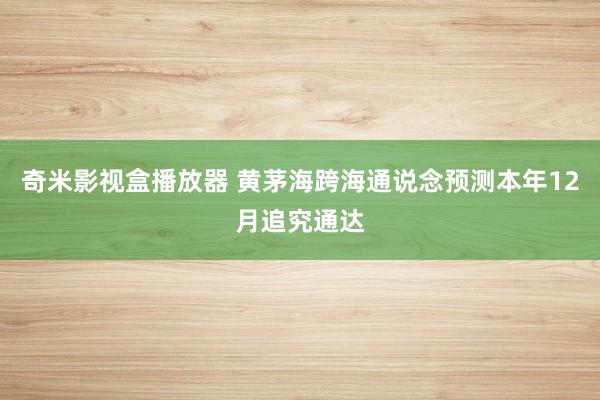 奇米影视盒播放器 黄茅海跨海通说念预测本年12月追究通达