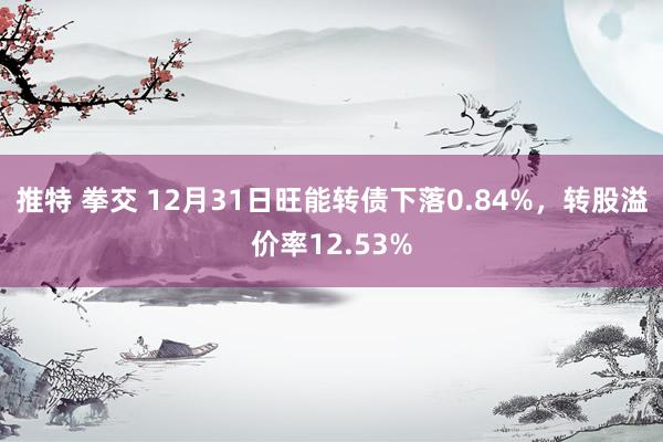 推特 拳交 12月31日旺能转债下落0.84%，转股溢价率12.53%