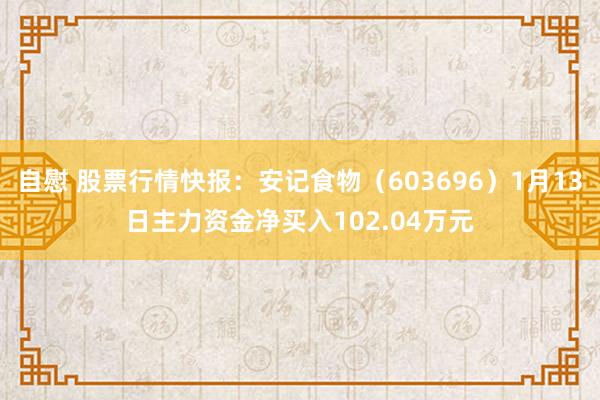 自慰 股票行情快报：安记食物（603696）1月13日主力资金净买入102.04万元