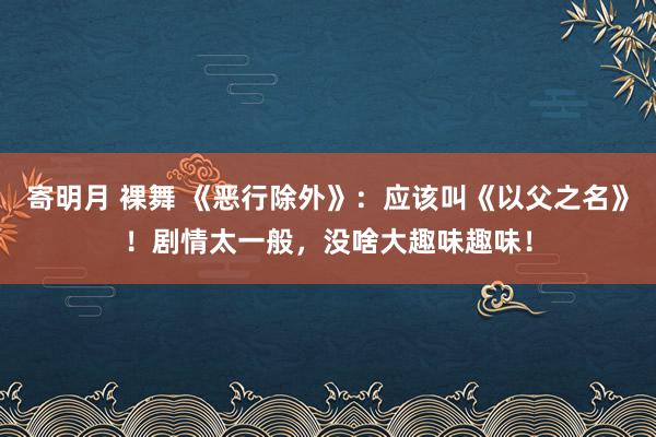 寄明月 裸舞 《恶行除外》：应该叫《以父之名》！剧情太一般，没啥大趣味趣味！